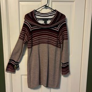 NWOT sweater dress size L tan with maroon stripe cowl neck